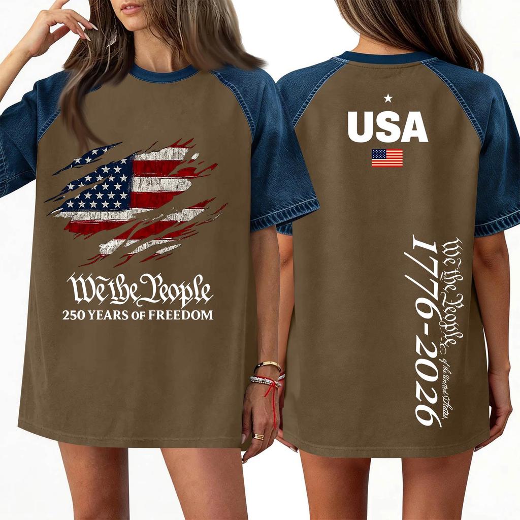 Women's Denim Patchwork Top, Casual Short-sleeved Comfortable T-shirt, Fashionable For Spring And Summer.