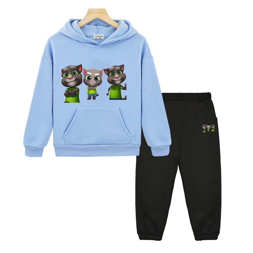 Sprechender Kater Tom Hoodie Fleece Sweatshirt Jungen Mädchen Kapuzen-Sportsets Weihnachtsjacke 2-teilig Pullover+Hose Kinderboutique-Kleidung