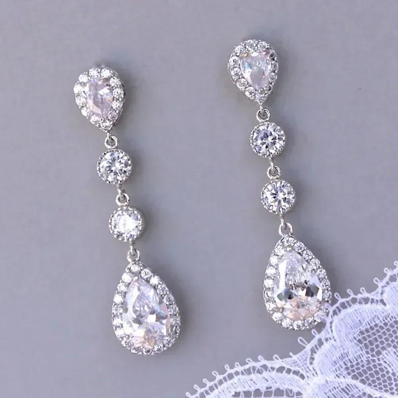 Luxury, High-End, Gorgeous Party, Water Droplet Zircon Earrings, Bride'S Wedding, Eternal And Dazzling Jewelry, Headwear