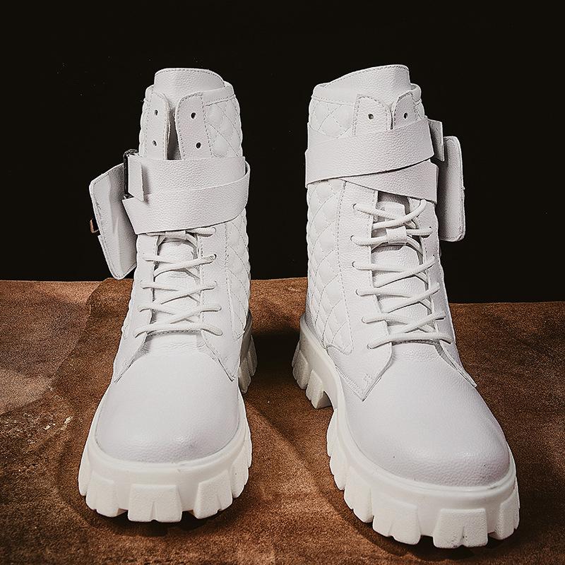 

Європа Осіннє чоловіче взуття Черевики Білі високі ретро модні кросівки Модні кишенькові мотоциклетні черевики. 44