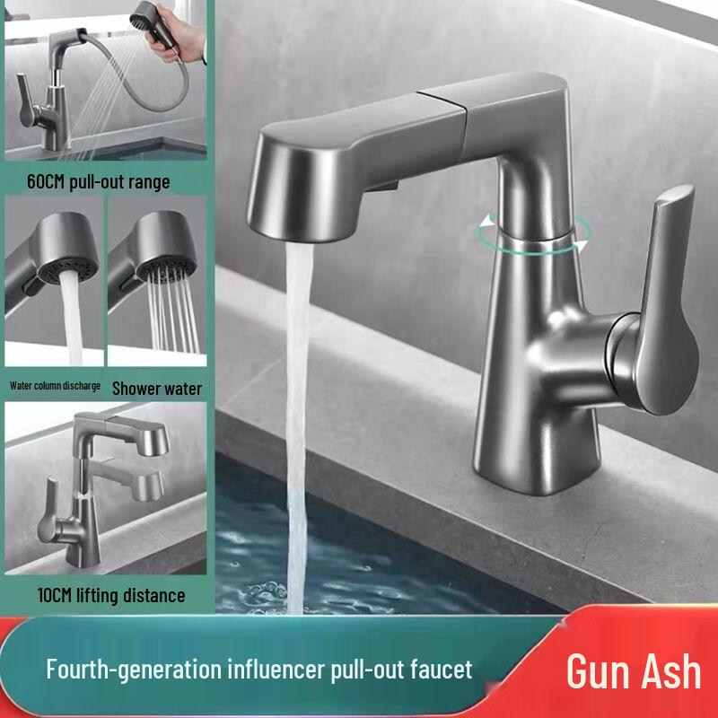 LINGJULI All-Copper Pull-Out Bathroom Faucet