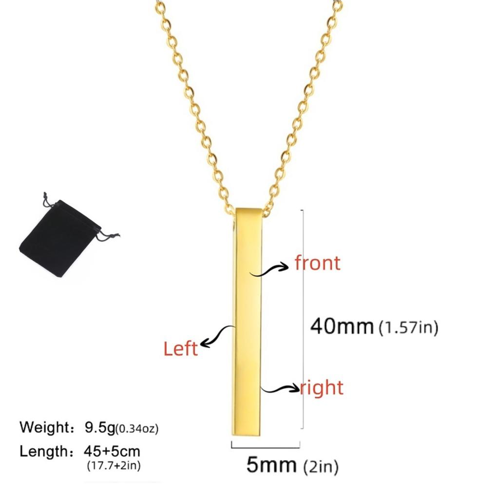 Customized Name Quotes Date Multi Sided Engraved Necklace Stainless Steel Personalized Cube Bar Necklace Fashion Couple Jewelry