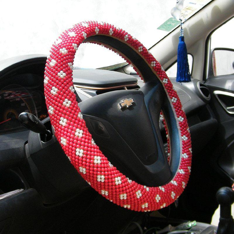 

New Arrival Hand-Knitted Ice Silk Car Steering Wheel Cover Female Summer Beaded Handle Cover Volkswagen Lavida Cruze All Year Round Neutral Ht 004