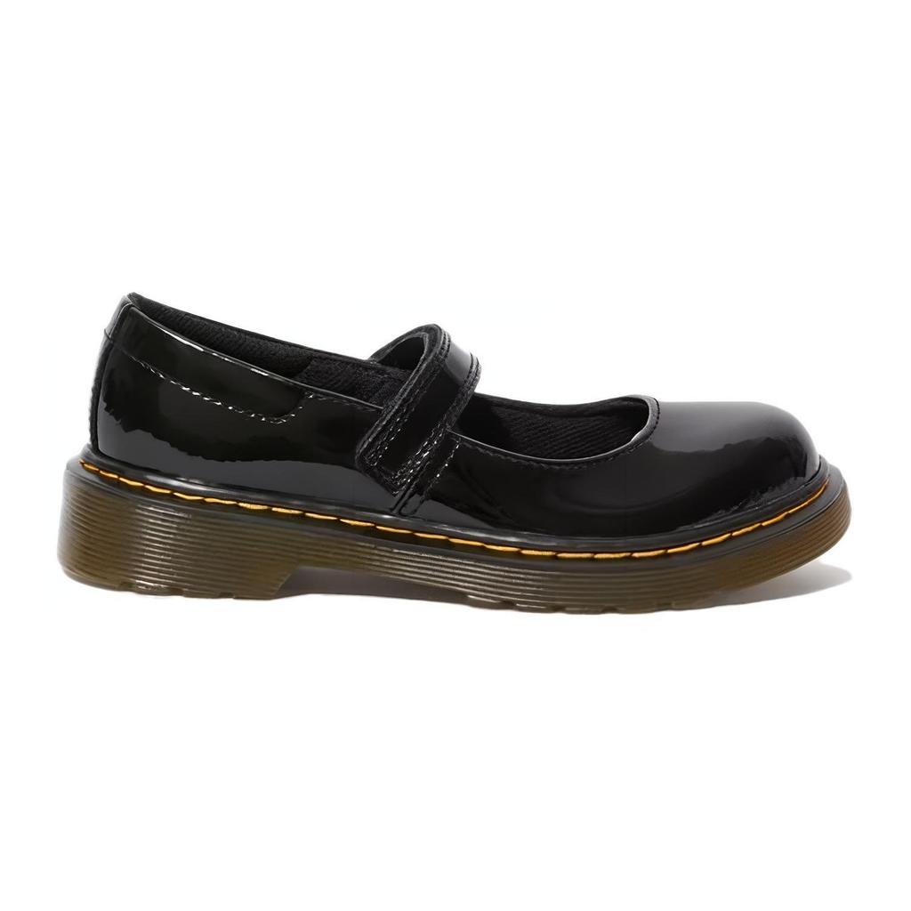 Dr. Martens Patent Leather Round Toe Chunky Heel Buckle Low Top Childrens Shoes Kids Shoes Black 15655002