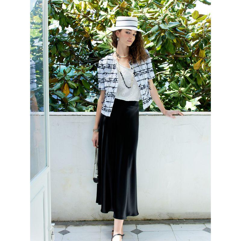 

Blacknini Yin Huafu/Satin Acetate Water Wave Nature Drape Glossy Fishtail Skirt Black L