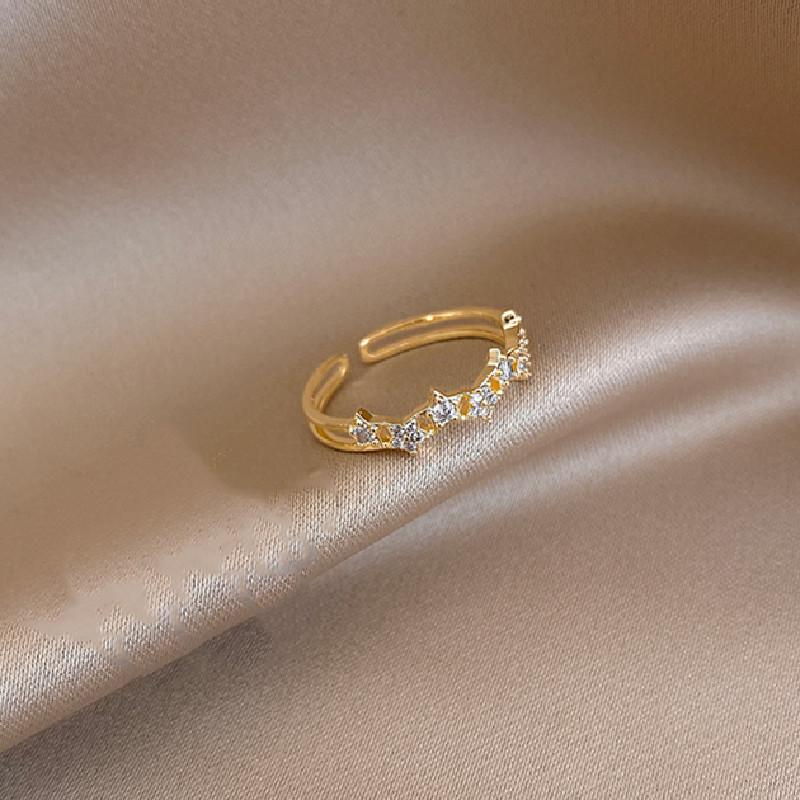 Adjustable Copper Zircon Star Ring for Women - Trendy Temperament Index Finger Jewelry