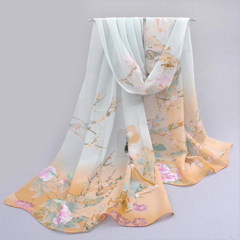 Spring Summer Printed Chiffon Silk Magpie Scarf Compact Lightweight Scarf Travel Sun Protection Scarf Shawls Wraps For Women