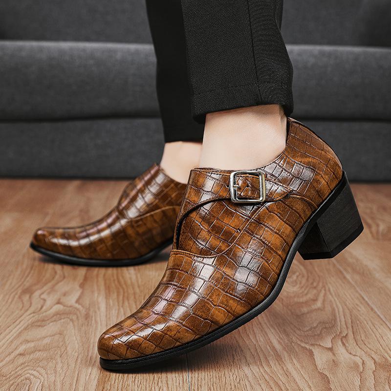 Fashionable 5cm Height Increase Stone Pattern British Casual Men's Leather Shoes