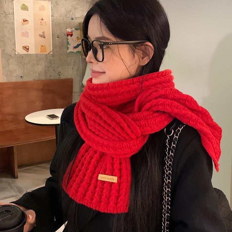 Ankola red knitted wool scarf women's winter new versatile scarf thickened warm wind