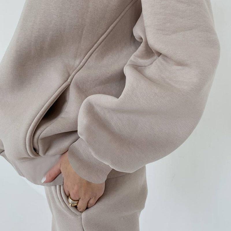 WTEMPO Women's Tracksuit Fleece Hooded Two Piece Set Loose Hoodies Jogger Pants Sets Female Autumn Casual Solid Sportswear Suit