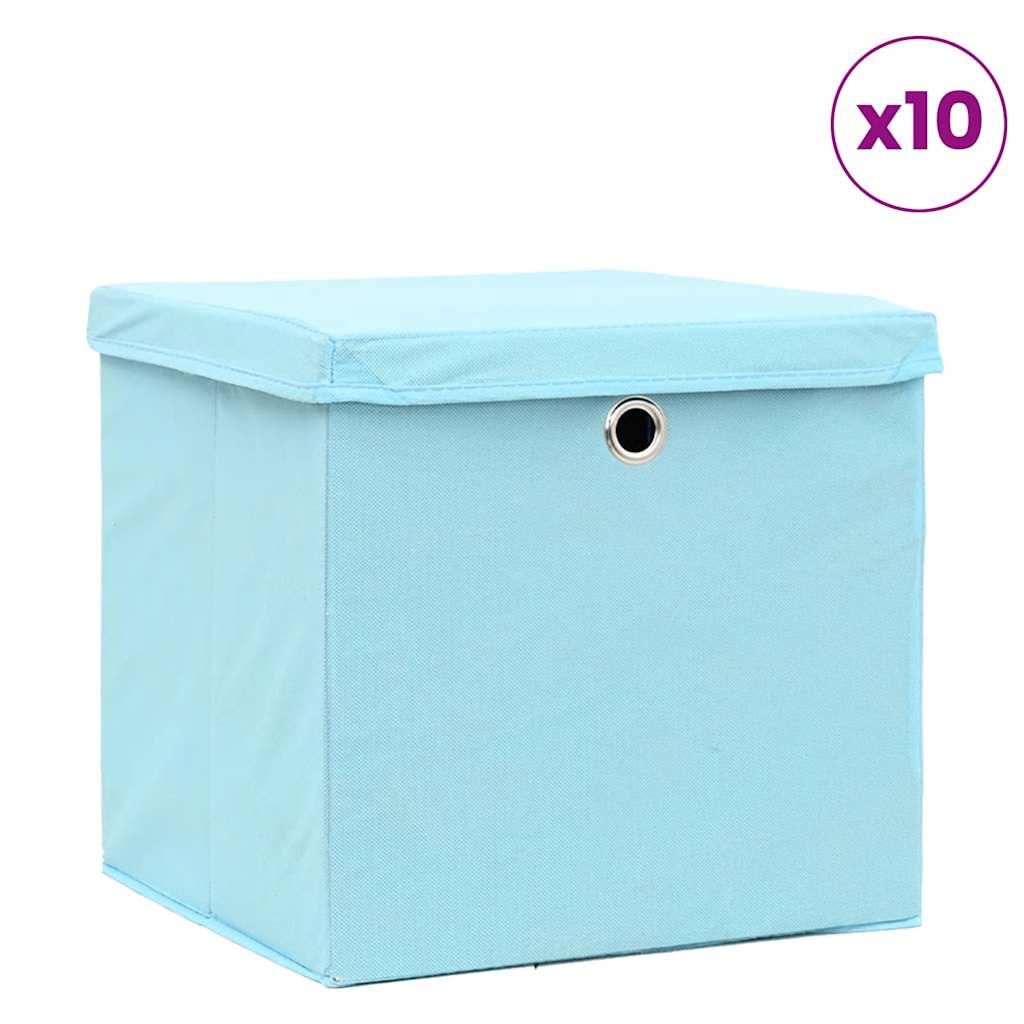 Aufbewahrungsboxen mit Deckel 10 Stück Babyblau 32 x 32 x 32 cm Stoff