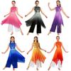 Liturgisches Tanzoutfit für Kinder Ärmellos Rollkragen Glitzernde Pailletten Mieder Asymmetrisches Tunikakleid und Metallisches Patchwork Weit Bein Hosen Lob Anbetung