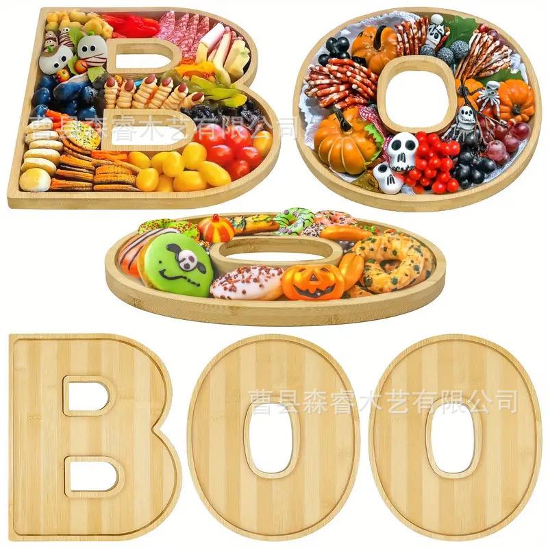 Halloween Bamboo Letter Tray Set “BOO” – Wooden Party Platter For Snacks, Candy, Charcuterie & Holiday Decor