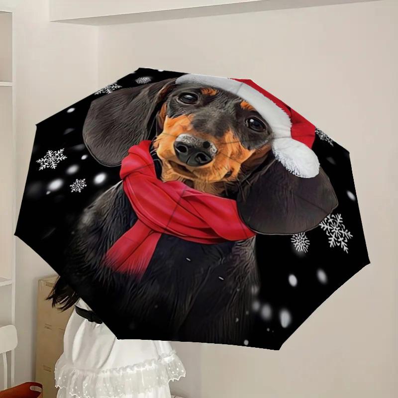 1pc Christmas Dachshund Ornament Umbrella with Plastic Handle,Suitable for All Seasons Home Travel Outdoor UmbrellaDD225