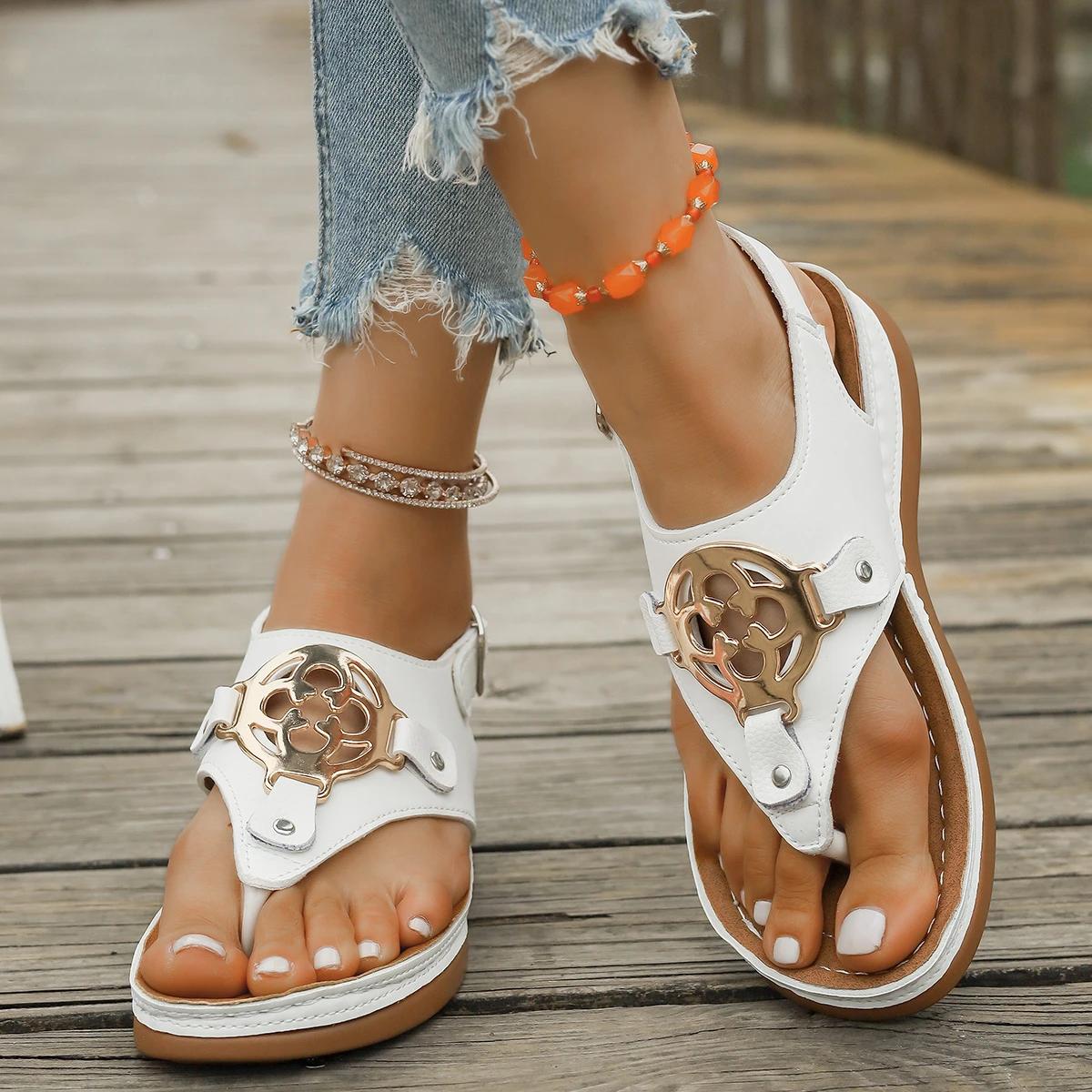 

Summer Hot Sale Casual Non-slip Women s Sandals Fashionable New Round Toe Clip-toe Sexy Comfortable Shallow Mouth Flat Sandals 36 білий