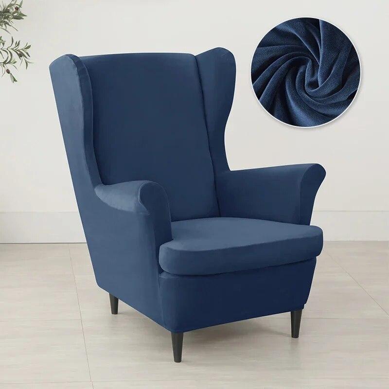 Nordic Solid Color Wing Chair Cover Velvet Stretch Armchair Covers Removable Relax Sofa Slipcovers with Seat Cushion Slipcover