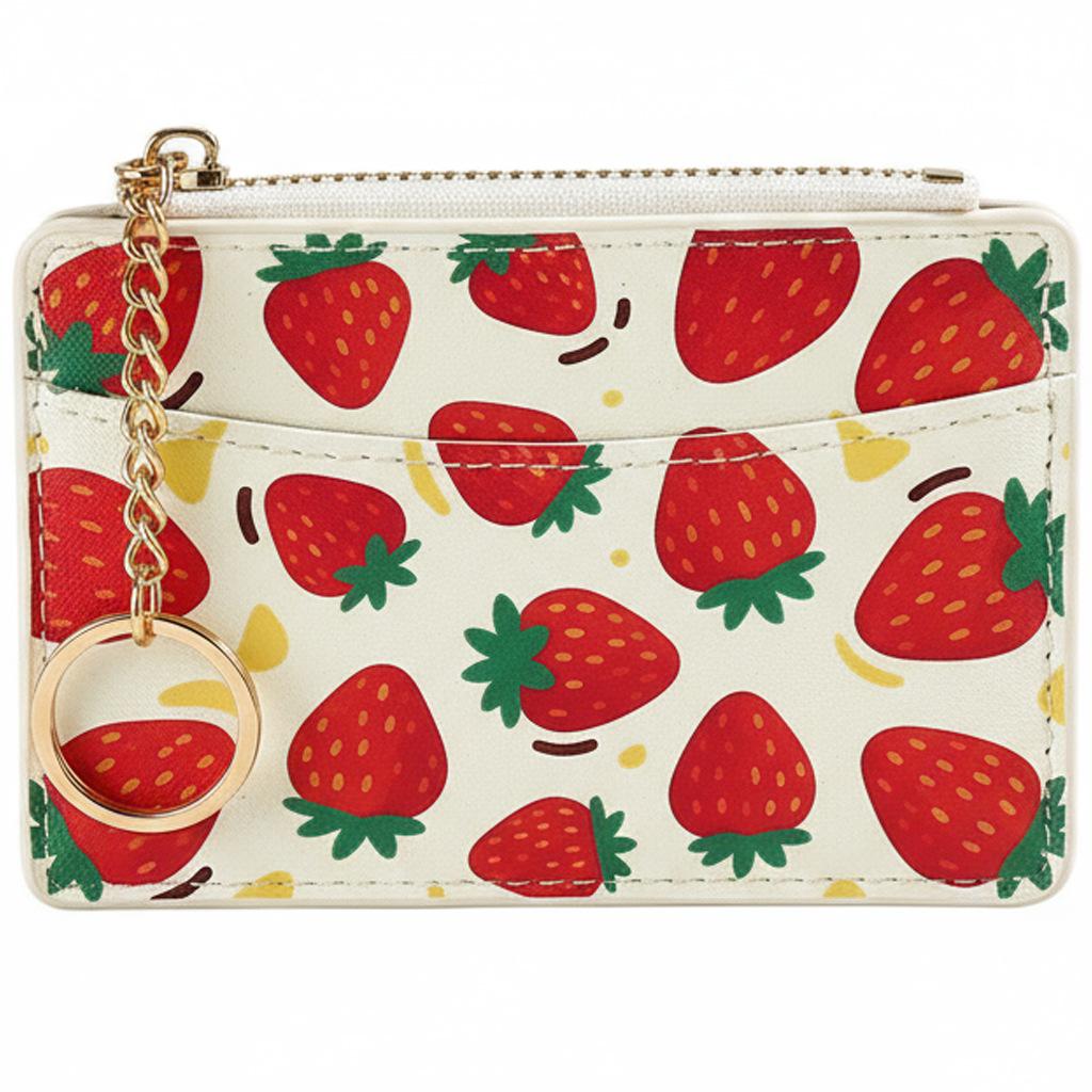 

Cute Strawberry Print Wallet Multi Slot Card Holder Large Capacity ID Organizer Coin Purse for Women бежевый