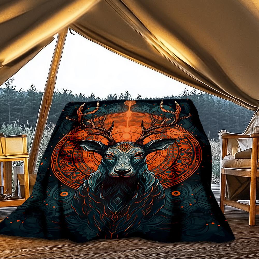 1pc Deer Head Artwork Print Outdoor Blanket, Lightweight Polyester,