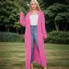 Open Knitted Cardigan Women Long Jacket Autumn Green Crochet Loose Long Sleeve Winter Sweater Warm Jumper Coat