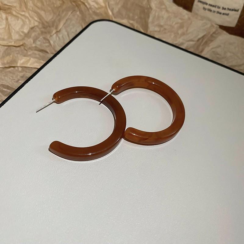 Autumn and Winter Retro Maillard Coffee Color Resin Tiger's Eye Earrings, Ear Buckles, Niche Earrings for Women