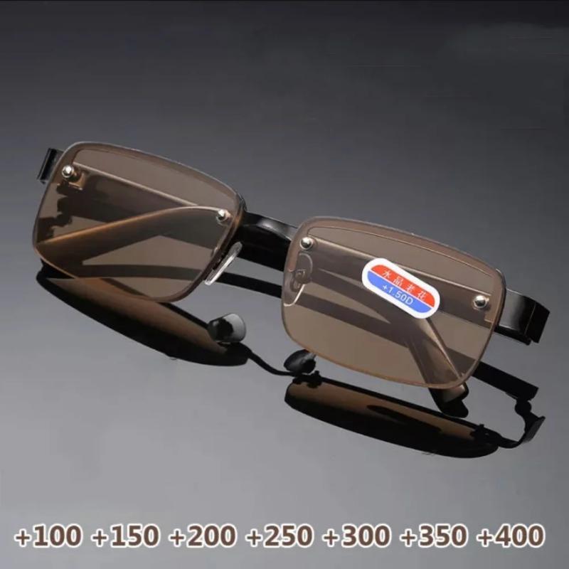 Crystal Glass Reading Glasses HD Presbyopic Glasses Fashion 0 To +4.0 Frameless Brown Glasses Eye Eyewear for Men