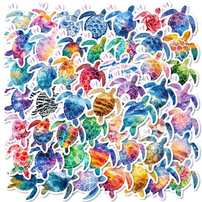 50 Easy Tear Small Handles Cartoon Turtle Graffiti Stickers Color Turtle Stickers