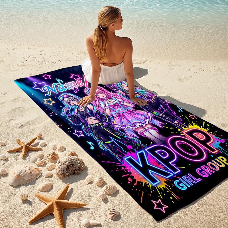 1PC Custom Name Kpop Girl Group Stars Beach Towel Highly Absorbent And Sand-Resistant Towel for Swimming, Pool, Yoga, And Travel Lightweight