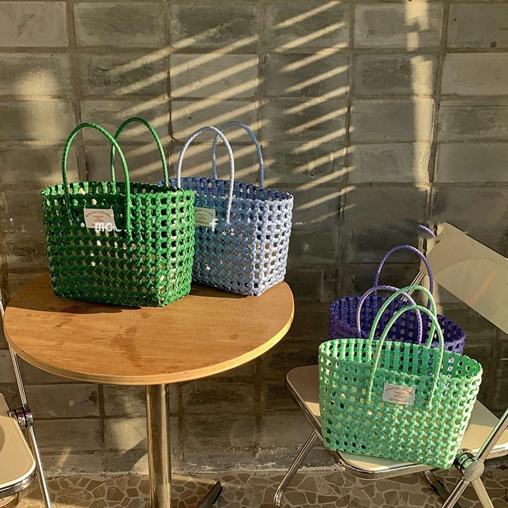 Vacation Style Hollow Weave Bag Countryside Style Vegetable Basket Bag Casual PVC Handbag Travel