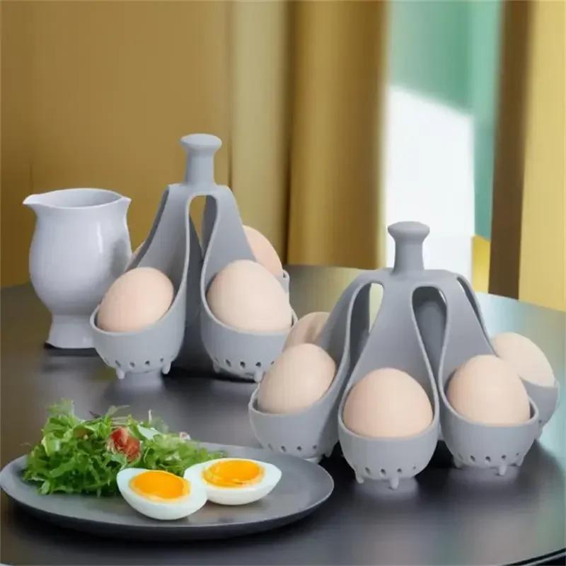 4/6 Egg Holder, High-Temperature Resistant Silicone Egg Cooker for Home Kitchen - Ideal for Steaming Eggs for Family Breakfast