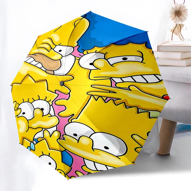 The Simpsons Family Collage Automatic Opening Folding Umbrella 8 Bone Iron Frame,Suitable for Fans,Travel,Daily Use,and Gift Giving010