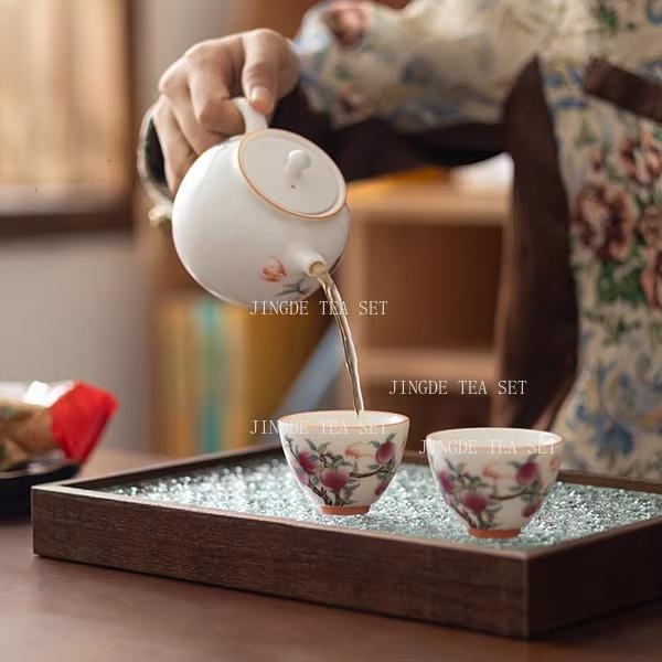 1 Pot 2 Cups Ceramic Ru Kiln Tea Set Peach Large Capacity Teapot Chinese Household Tea Cup Kung Fu Tea Cup Teaset Teaware