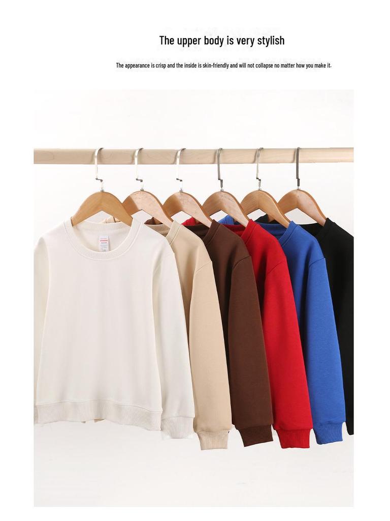 Dziecięca Bluza z Okrągłym Dekoltem z Pluszem dla Chłopców i Dziewcząt - Logo na Zamówienie, Jednolity Kolor, Jesień/Zima