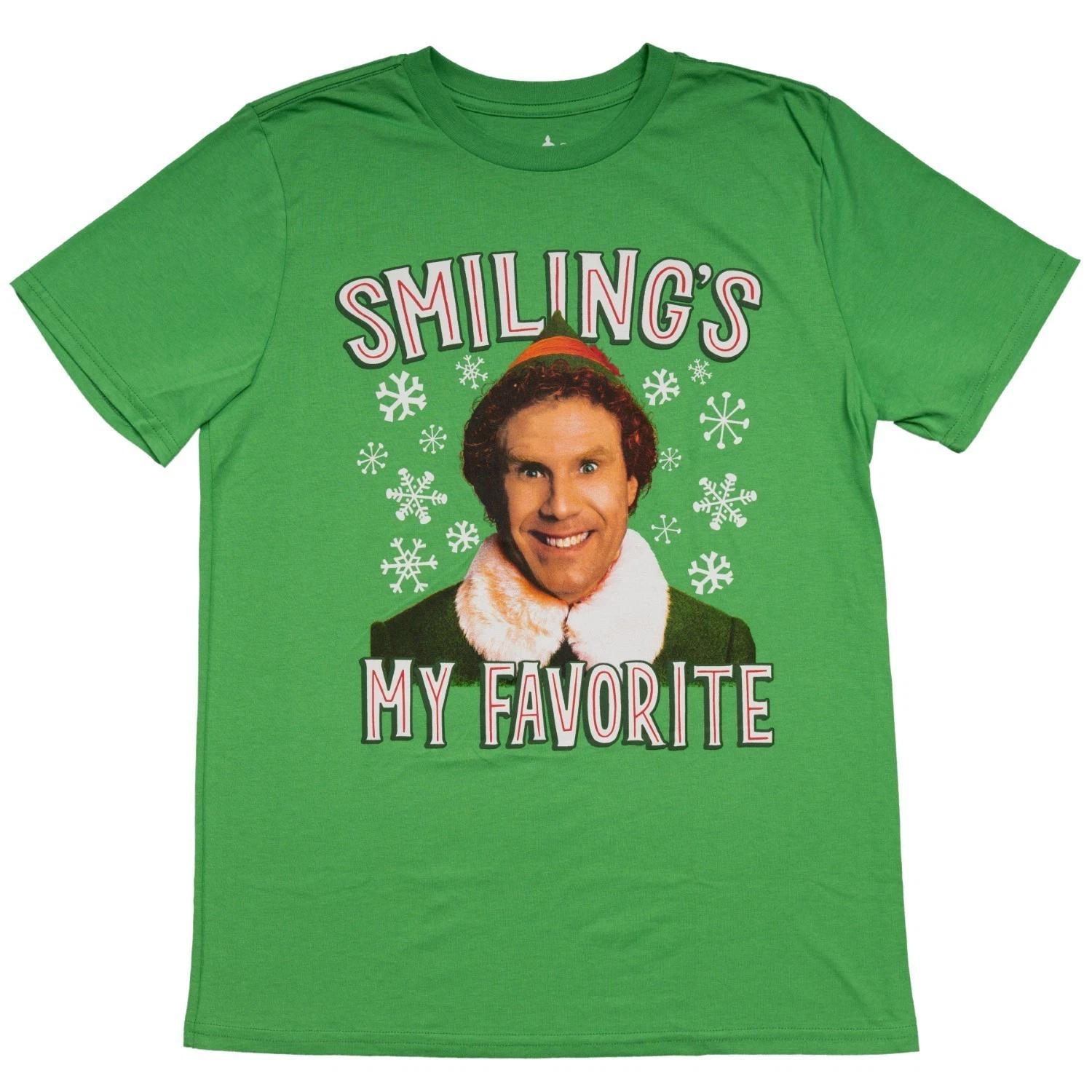 Officially Licensed Buddy The Elf Smiling is My Favorite Adult 100% Cotton T-shirt Mens Tees Top 3XL