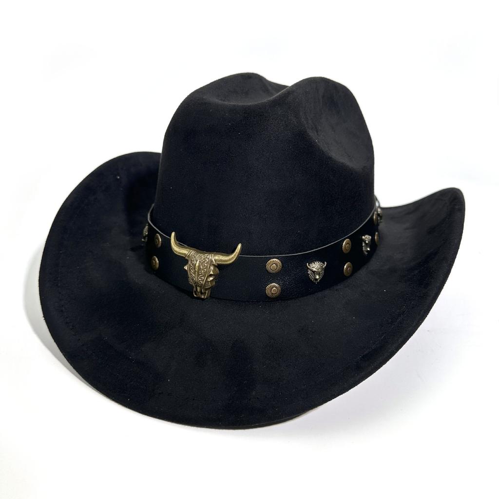 New Ethnic Minority Style Suede Western Cowboy Hat Men And Women Couple Big Edge Top Hat Jazz Hat