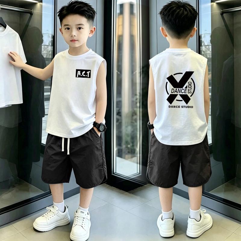 Versatile Korean Style Boys' Summer Vest & T-Shirt Set for Ages 6-15 – Loose, Sleeveless Two-Piece