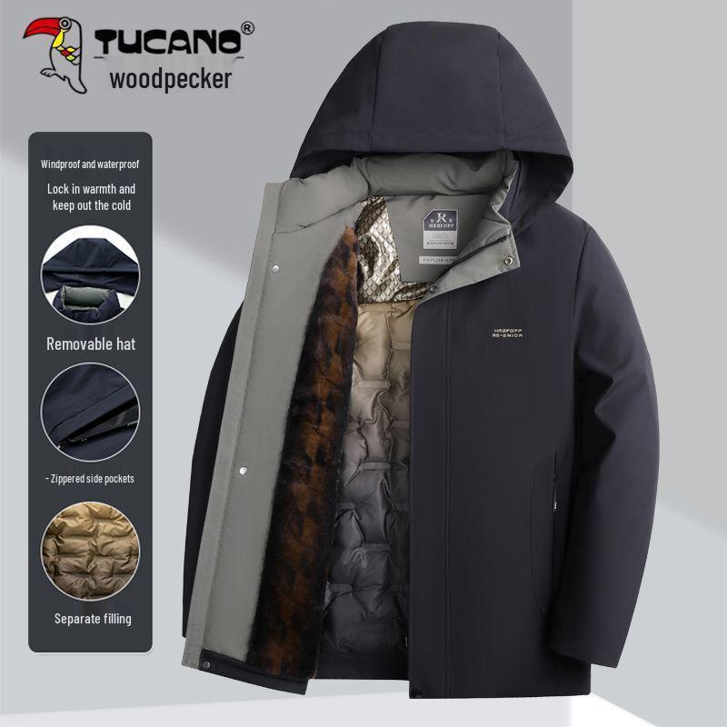 

Woodpecker Dad Men s Removable Liner Winter Jacket - Velvet Thickened Cotton Outerwear for Middle-aged and Elderly 5XL [175-195 lbs]