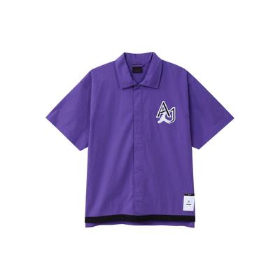 Alphabet-Print Streifen Saum Logo-Patch Kurzarmhemd Herren Oberteile Lila DM1417-579