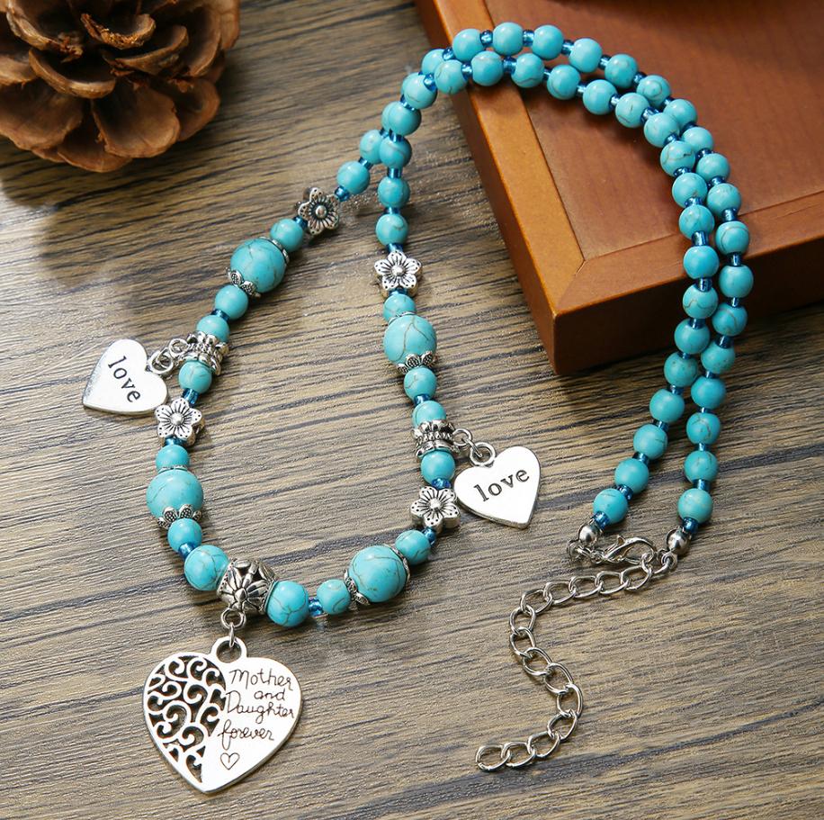 Multiple Styles Available Necklace for Women Natural Turquoise Beaded Jewelry Niche Sense Double Teardrop Pendant Turquoise Beautiful Elegant Necklace