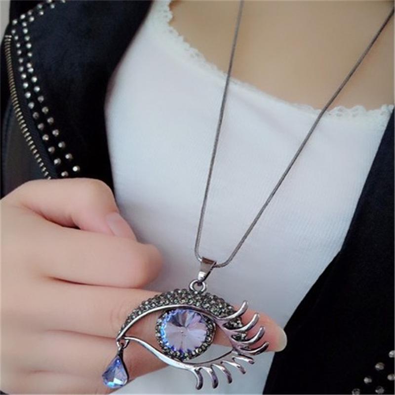 Accessoires Exagérés Oeil Magique Larmes de Cristal Chaîne de Pull Collier & Pendentifs pour Femme Collier Long