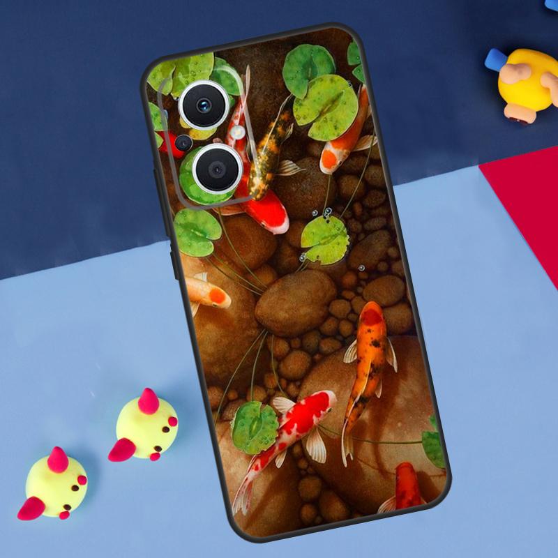 Koi Carp Fish Painting For OPPO Reno 12F 13F 14F 11F 10 11 12 13 14 Pro 8T 7 8 Lite OPPO Find X9 X8 X6 X5 Pro Case