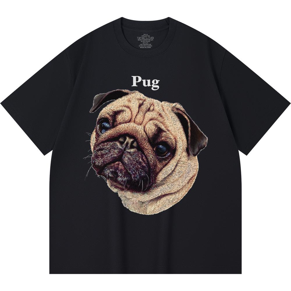 230GSM 100% Cotton T-Shirt Pug Print Tees Funny Harajuku Style Combed Cotton Tshirt