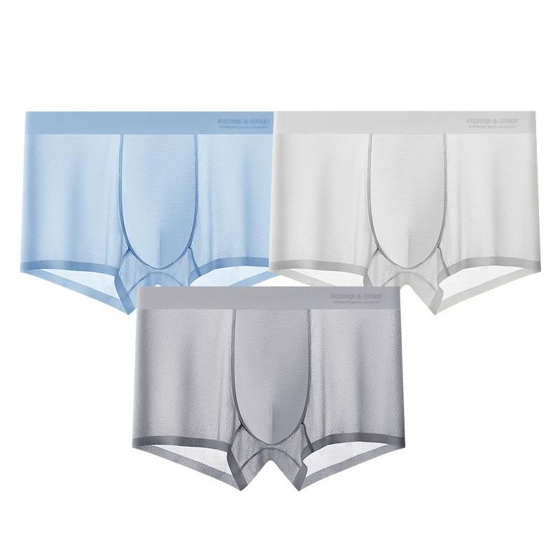 Men's  Ice Silk Underwear Four Cornered Pants Mid Waist Flat Corner Oversized Breathable Shorts Summer