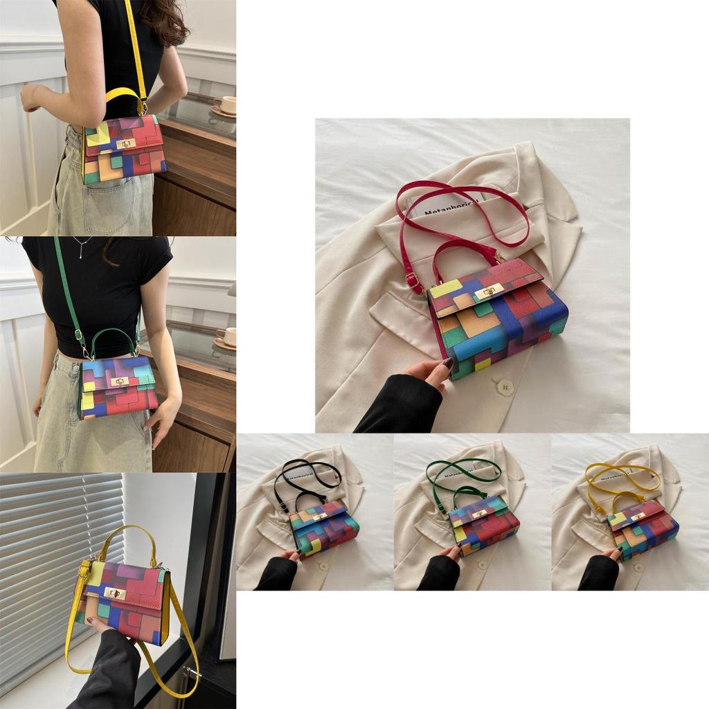 Trendy Color-block Fashion Chain Crossbody Purse For Women In Stylish Black Green Yellow And Rose Pink