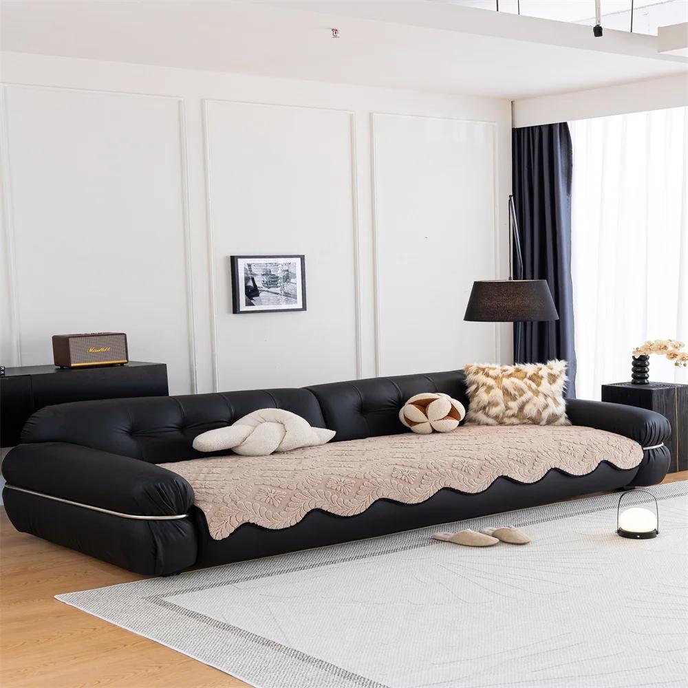 Vintage High-end Straight Sofa Cushion Autumn and Winter Plush Leather Sofa Special Cushion Fixed Anti-slip Cover Cover Cloth