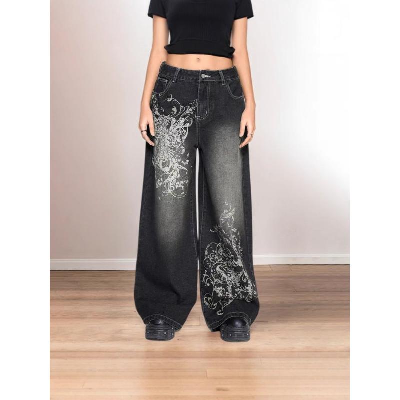 

Y2K Gothic Cross Print Loose Jeans Street Hip-hop Retro Men s and Women s Casual Oversized Multifunctional Fashionable Jeans L