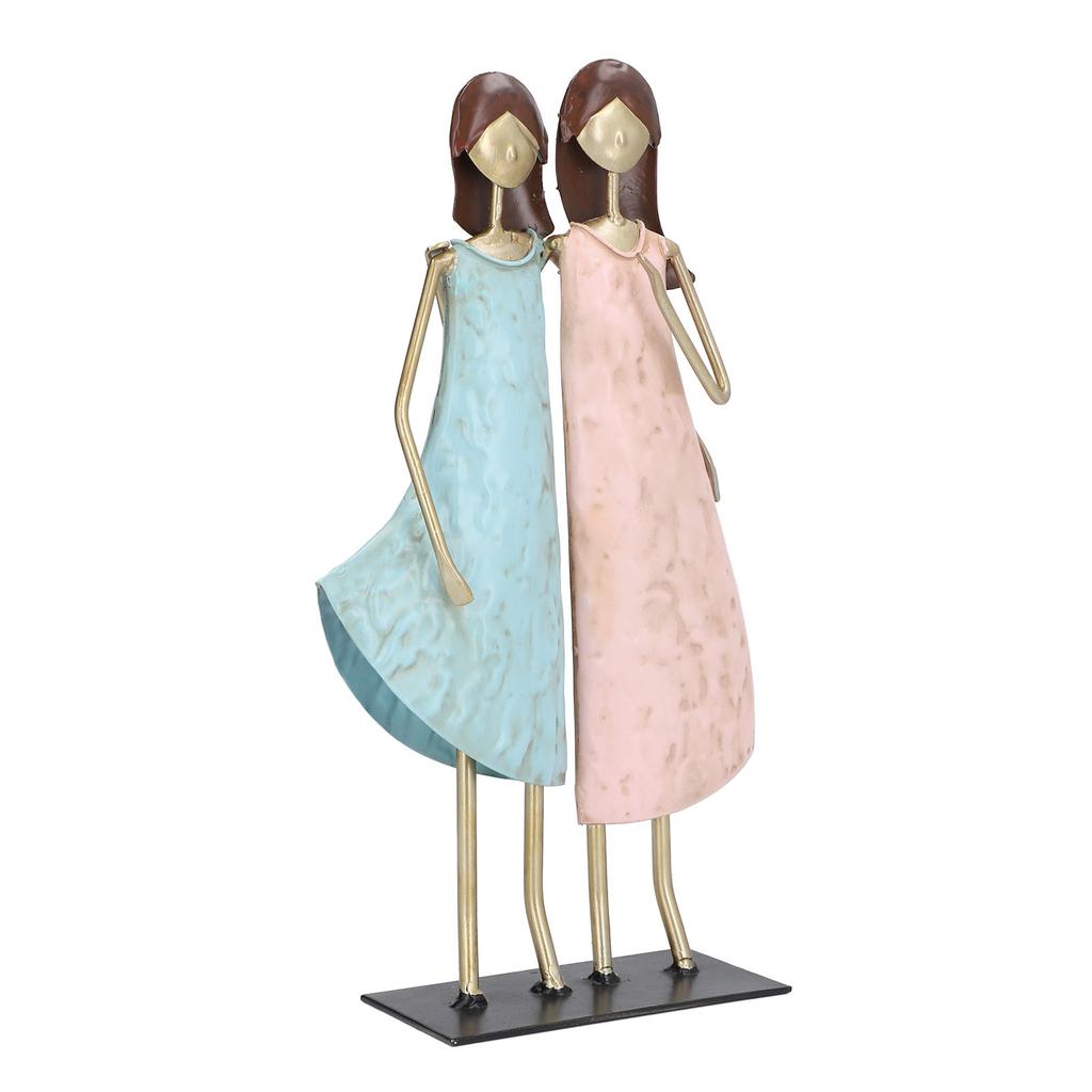 Sister Figurine Vintage Iron Art Sibling Statue Unique Metal Sculpture Table Bookshelf Decor Type 2