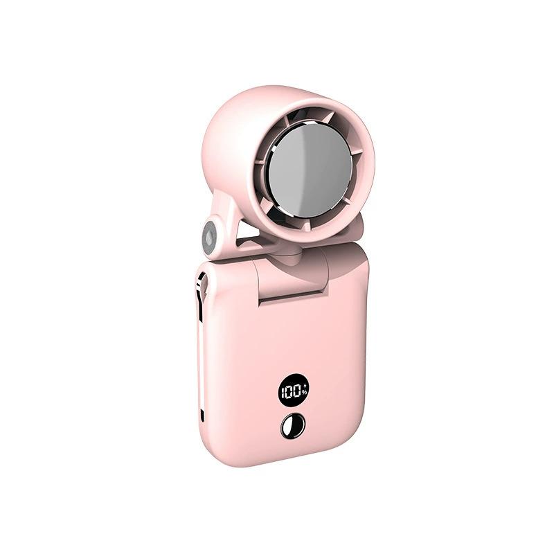 100 Speeds High-speed Handheld Fan LCD Display Hundred Gear Rechargeable Fan Double Shaft Power Bank Mini Fan Car Use розовый