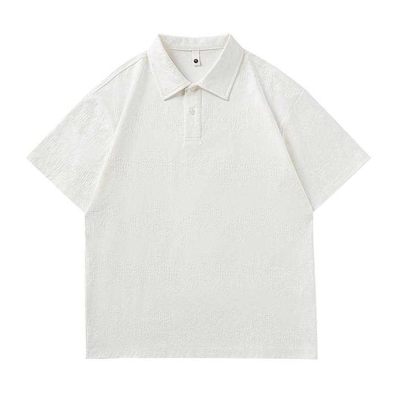 

Mu Qiu Men s American Style Jacquard Lapel Polo Shirt | Loose Fit, Drop Shoulder Short Sleeve T-shirt 2XL (80-90 kg)
