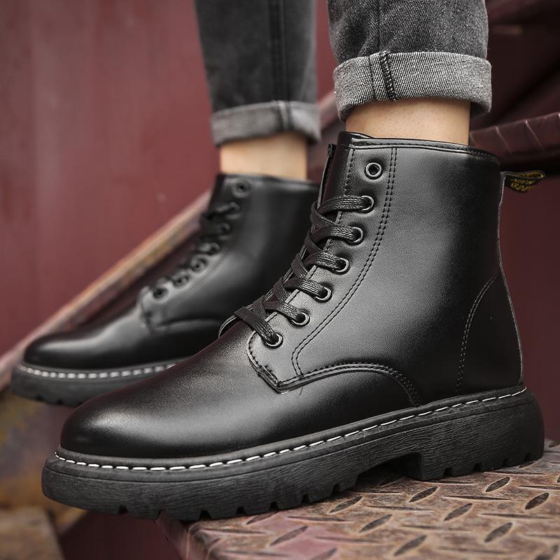 2025 British Style Leather High-Top Martin Boots with Side Zipper for Autumn/Winter