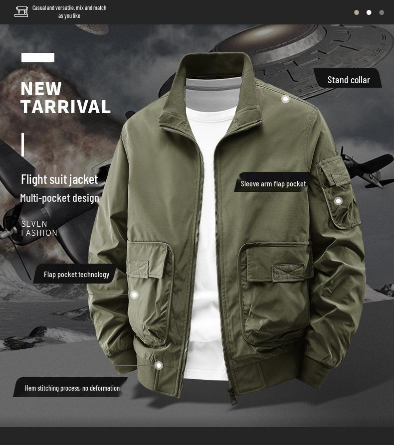 Men's Trendy Korean Style Stand Collar Bomber Jacket - Windproof, Solid Color for Spring & Autumn Outdoor Sports